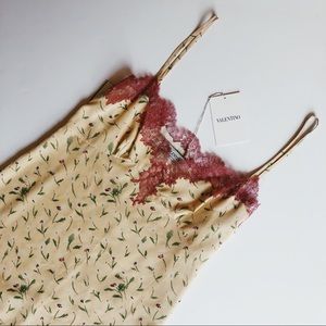 NWT VALENTINO 100% Silk and Lace Slip Floral Dress